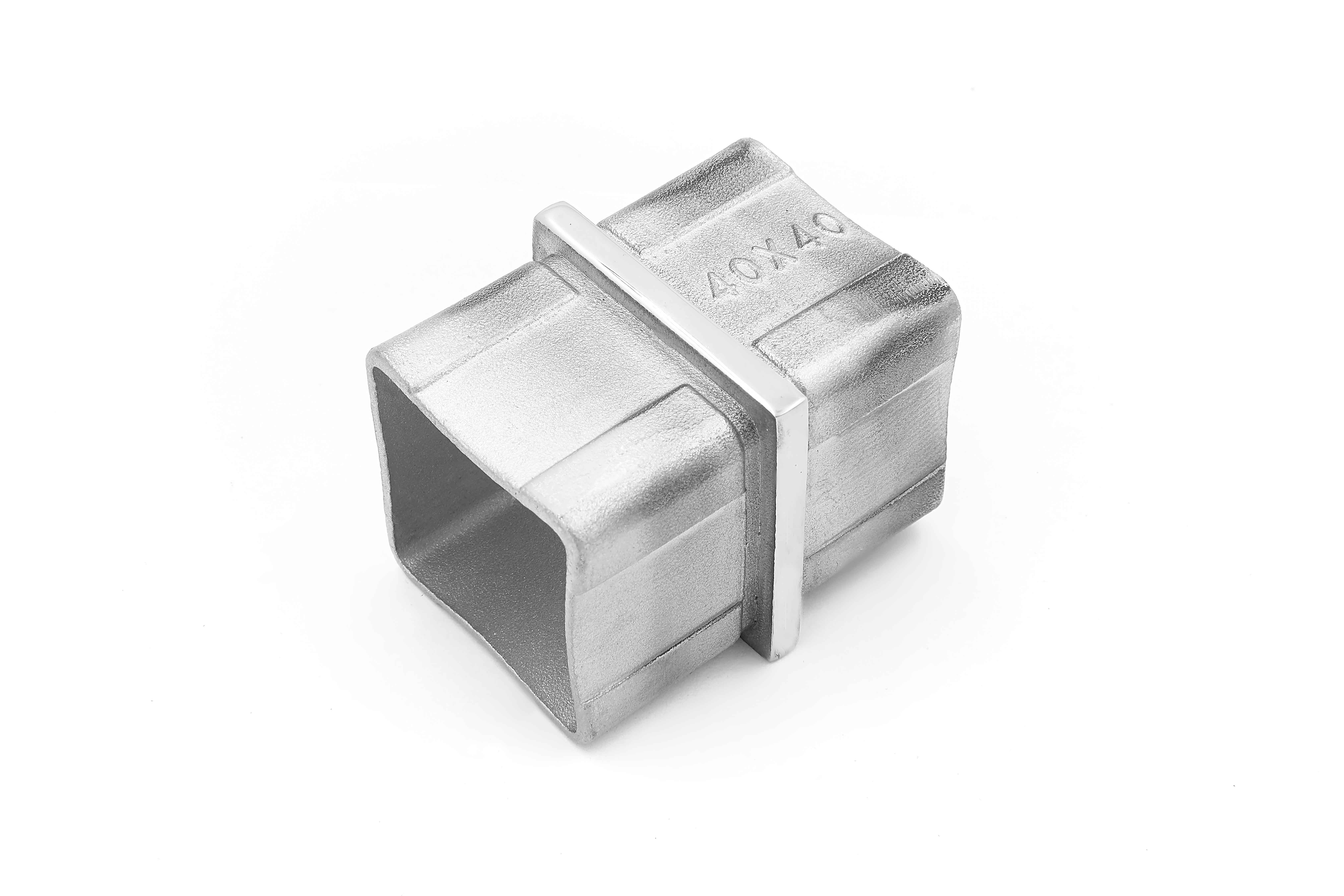 Соединительная муфта для поручня 40х40мм, литая, AISI 304, ЗЕРКАЛО GRIT 600
